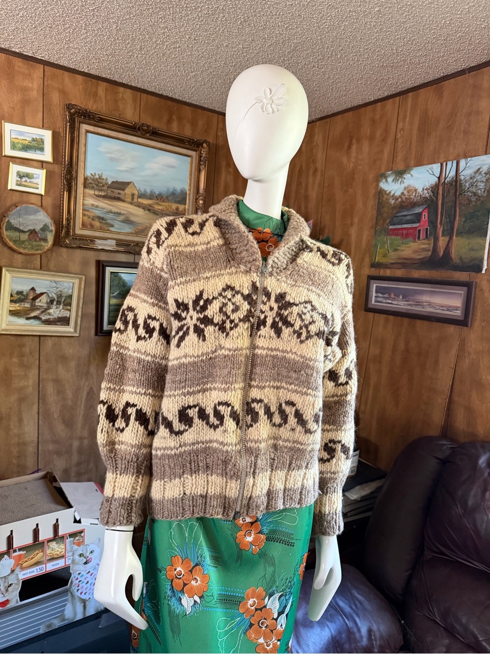 Handmade Knit Vintage Wool Sweater Siwash Cowichan Style